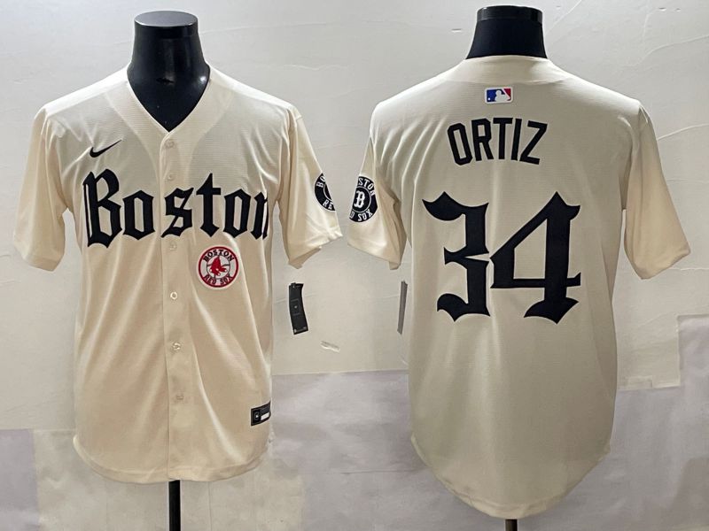 Men 2025 Boston Red Sox #34 Ortiz Cream Five generations Joint Name Nike MLB Jersey style 17->boston red sox->MLB Jersey